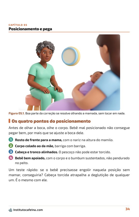 Página com os quatro pontos do posicionamento pra amamentar