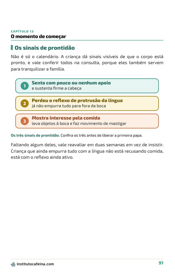 Página dos três sinais de prontidão pra alimentação complementar
