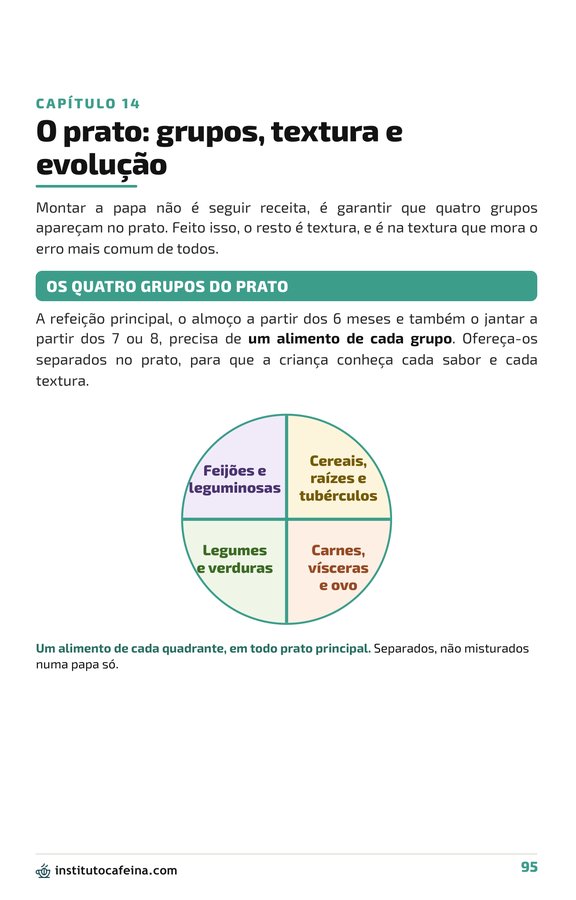 Página dos quatro grupos alimentares no prato do lactente