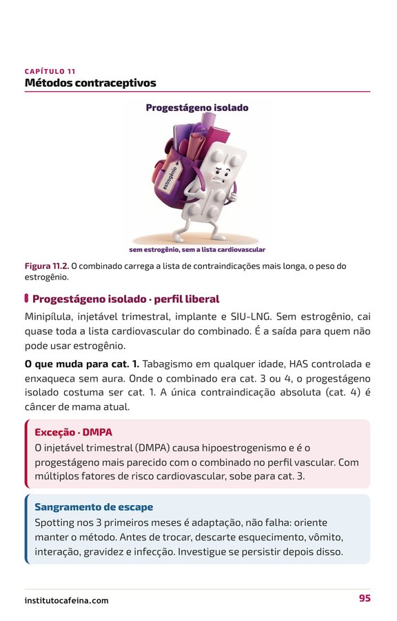 Página do progestágeno isolado e do perfil cardiovascular