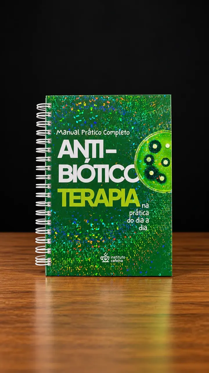 Manual Prático de Antibioticoterapia visto de frente, com capa dura verde e detalhes brilhosos