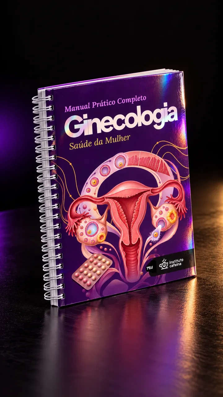 Manual de Ginecologia em pé, em perspectiva, mostrando a capa e a espiral