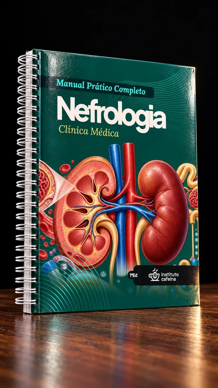 Manual de Nefrologia em perspectiva, mostrando a capa e a espiral branca