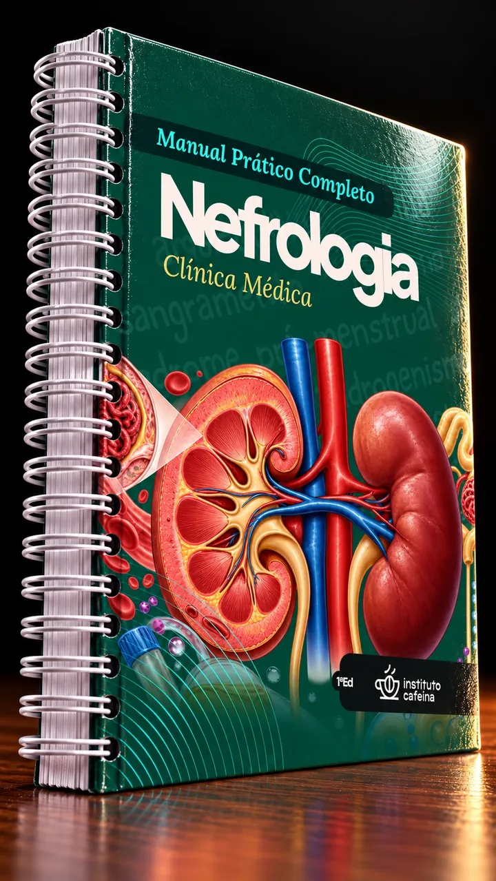 Manual de Nefrologia em ângulo, de lado, com a lombada espiralada
